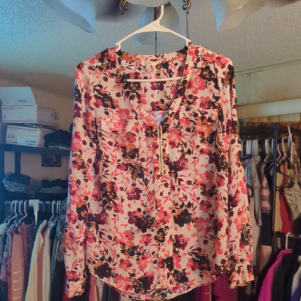 Candie's Floral Blouse - Pink and Black